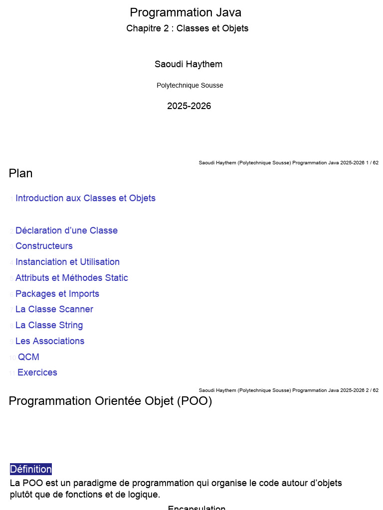 Chapitre2 Classes Et Objets | PDF | Java (Langage de programmation ...
