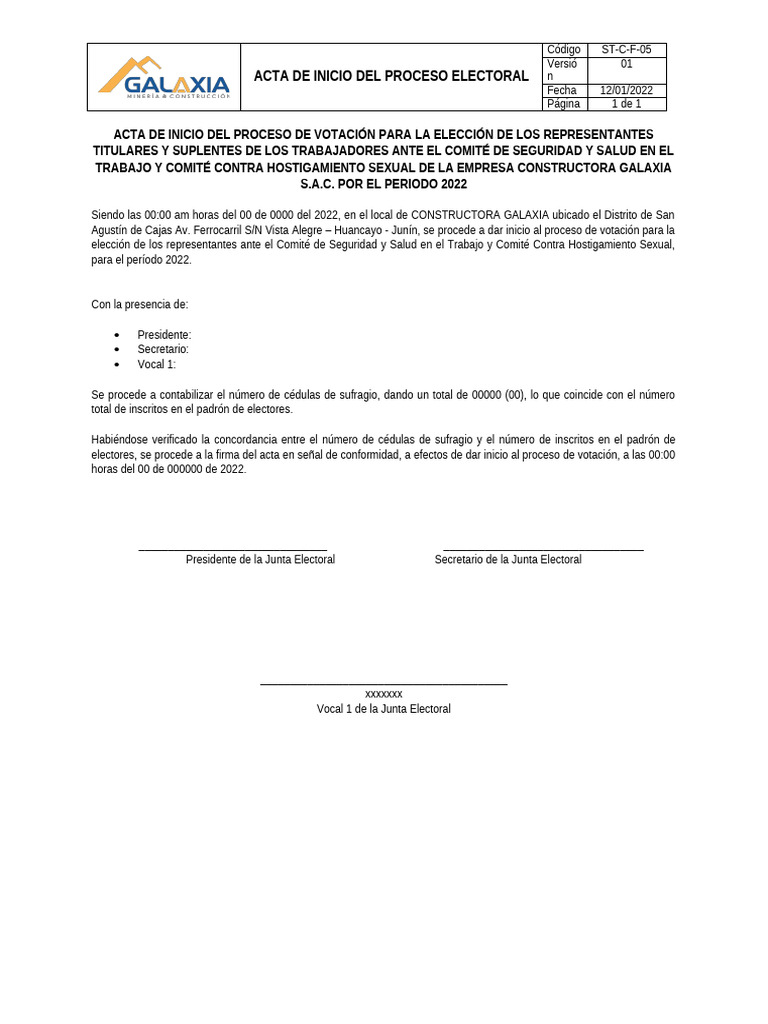 ST-C-F-05 Acta de Inicio Del Proceso de Votacion | PDF
