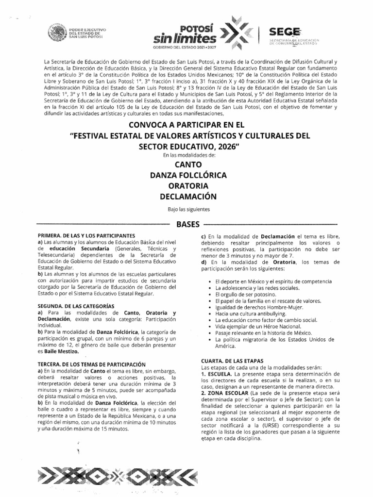 Convoc.2026 Canto,Danza,Oratoria,Declamación | PDF