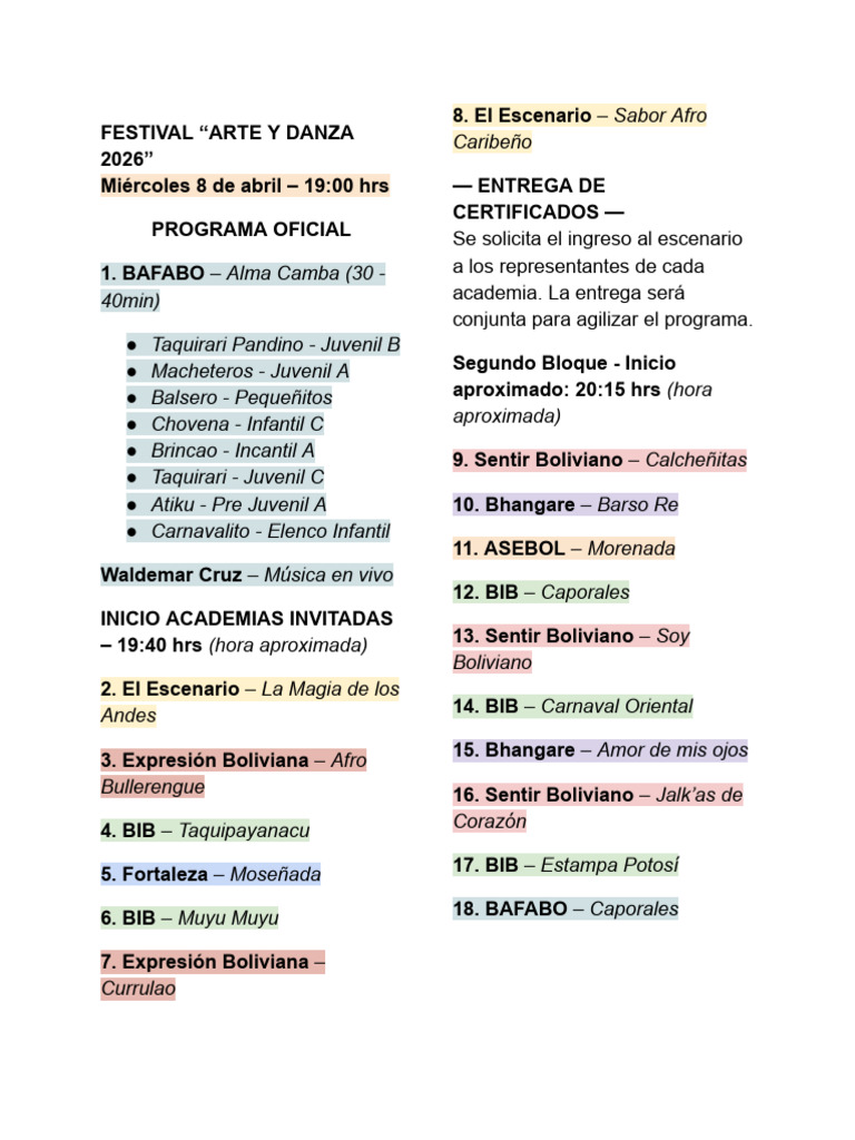Programa Festival Arte y Danza 2026 | PDF