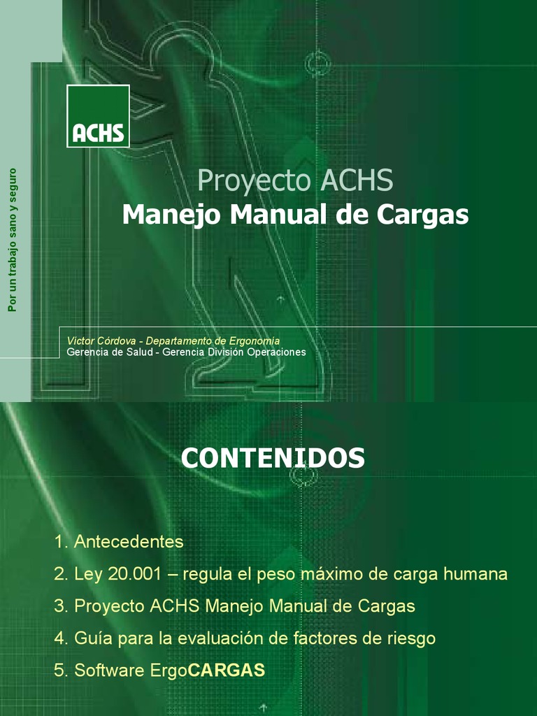 Manejo Manual de Carga Ley 20 | PDF | Dolor lumbar | Factores humanos y ...