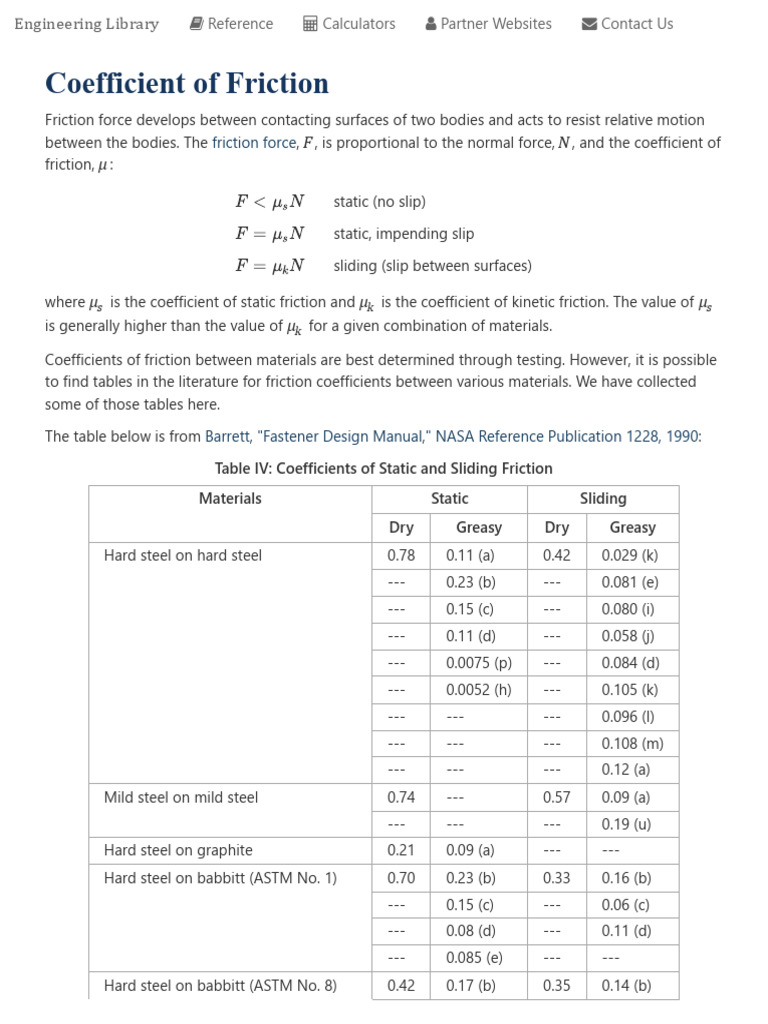 17.1) Coefficient of Friction - Engineering Library | PDF | Friction ...