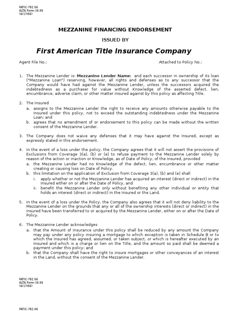06-ALTA Form 16-Mezzanine Financing End | PDF | Business