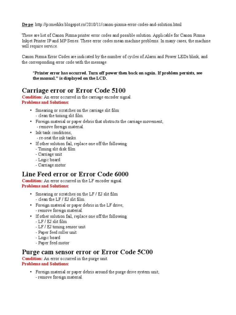 Canon MP630 Error Codes PDF Printer Computer Engineering