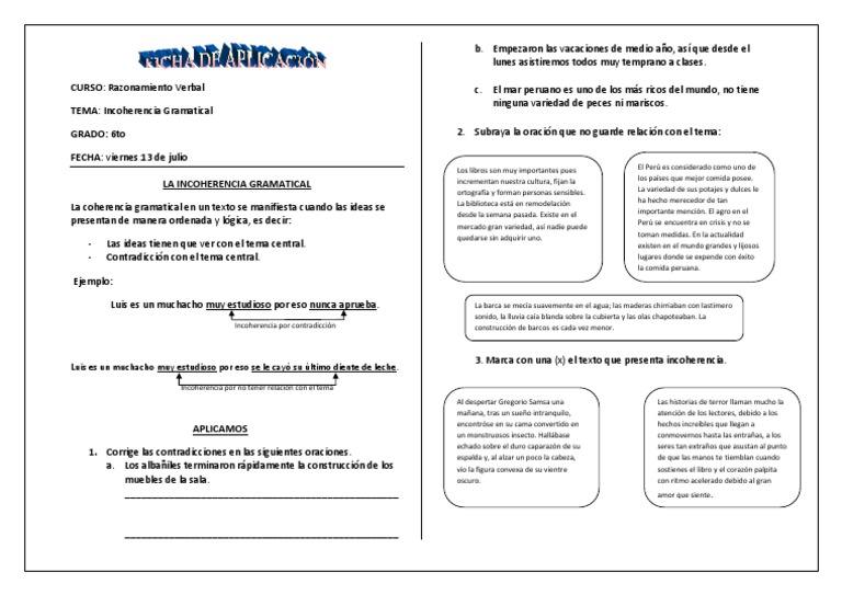 Ejemplos de Incoherencia Gramatical | PDF | Estudios de idiomas ...