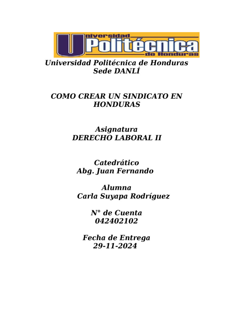 Como Crear Un Sindicato en Honduras 2024 | PDF | Sindicato | Derecho ...