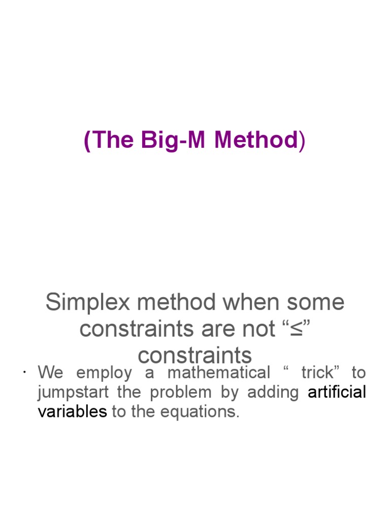 Artificial Variable Technique-Big M Method | PDF | Computational ...