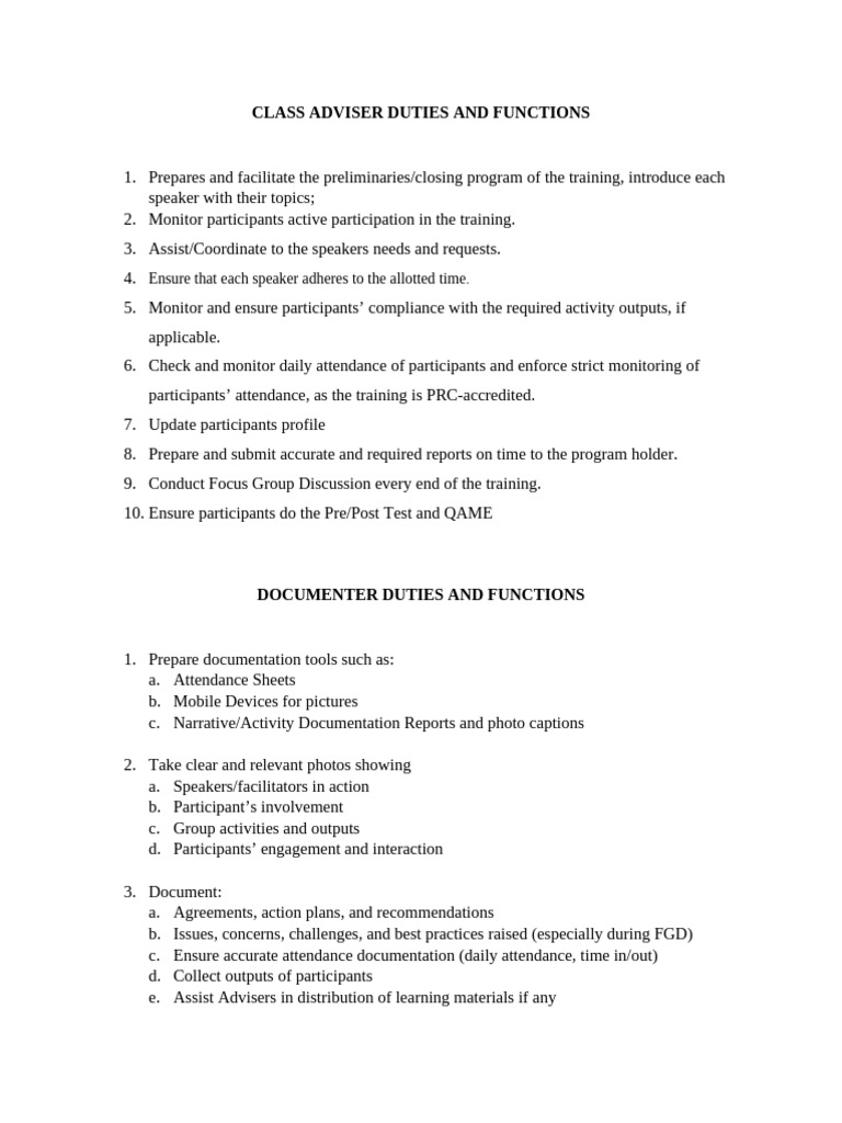 Class Adviser Duties and Functions | PDF