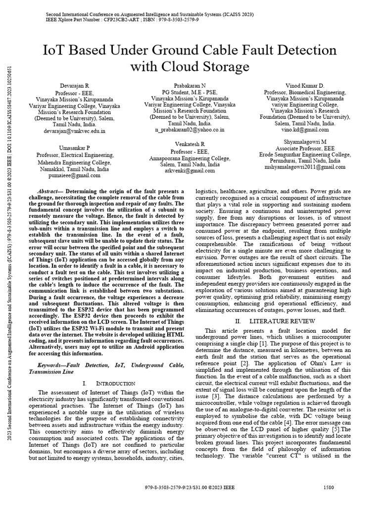 IoT Based Under Ground Cable Fault Detection With Cloud Storage | PDF ...