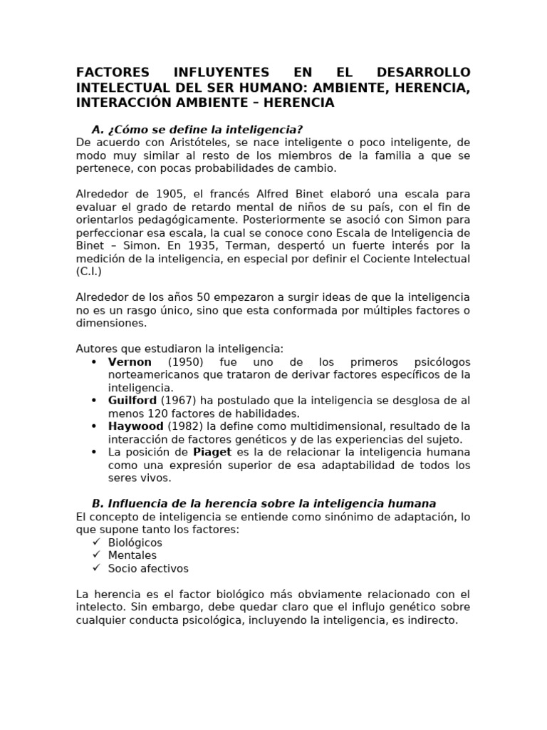 Factores Influyentes en El Desarrollo Intelectual Del Ser Humano | PDF ...