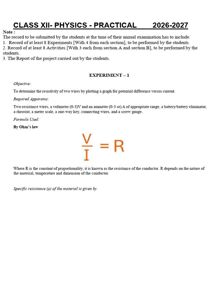 Practicle File 2026-27 | PDF | Electricity | Optics