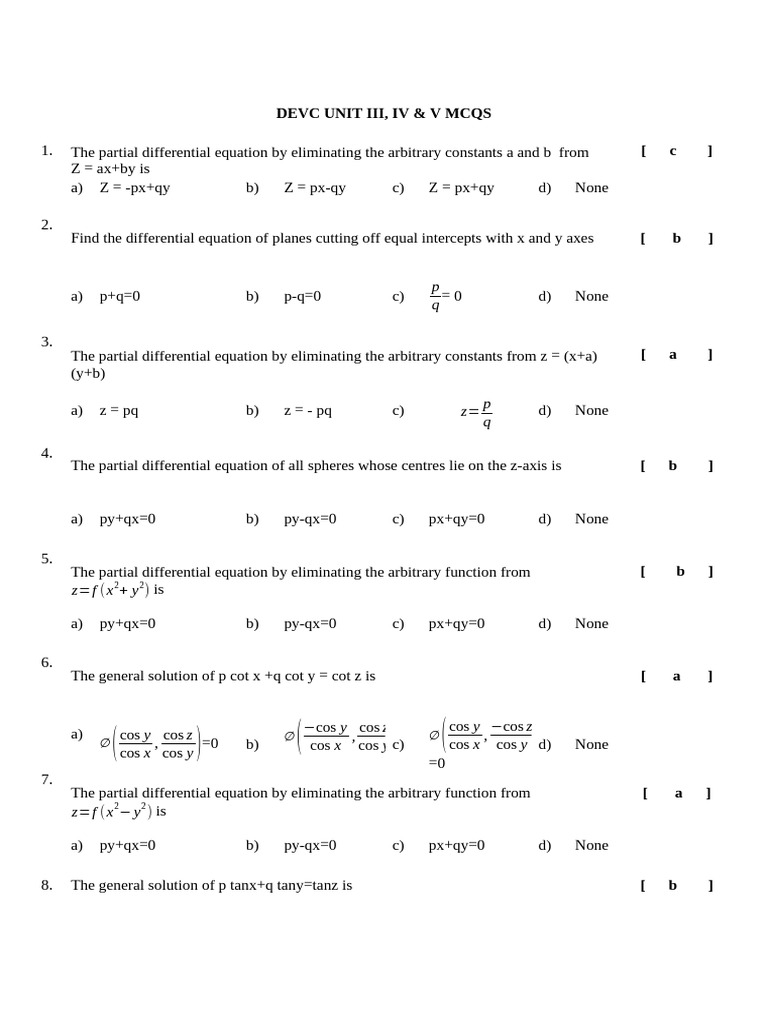 Devc Unit III, IV & V, Mcqs May 2026 | PDF | Equations | Differential ...
