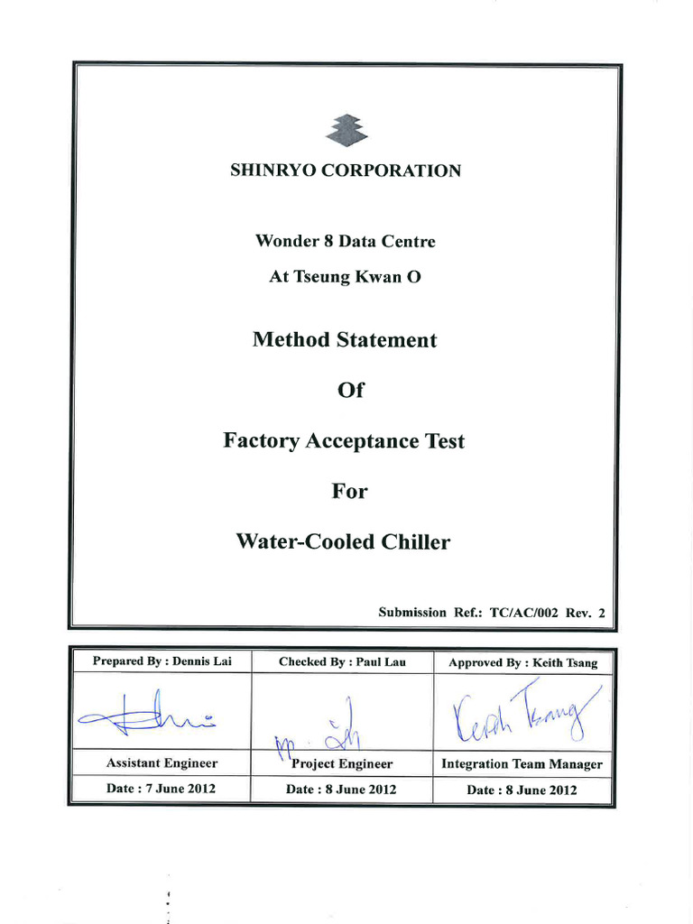 Method Statement of Factory Acceptance Test For Water-Cooled Chiller | PDF