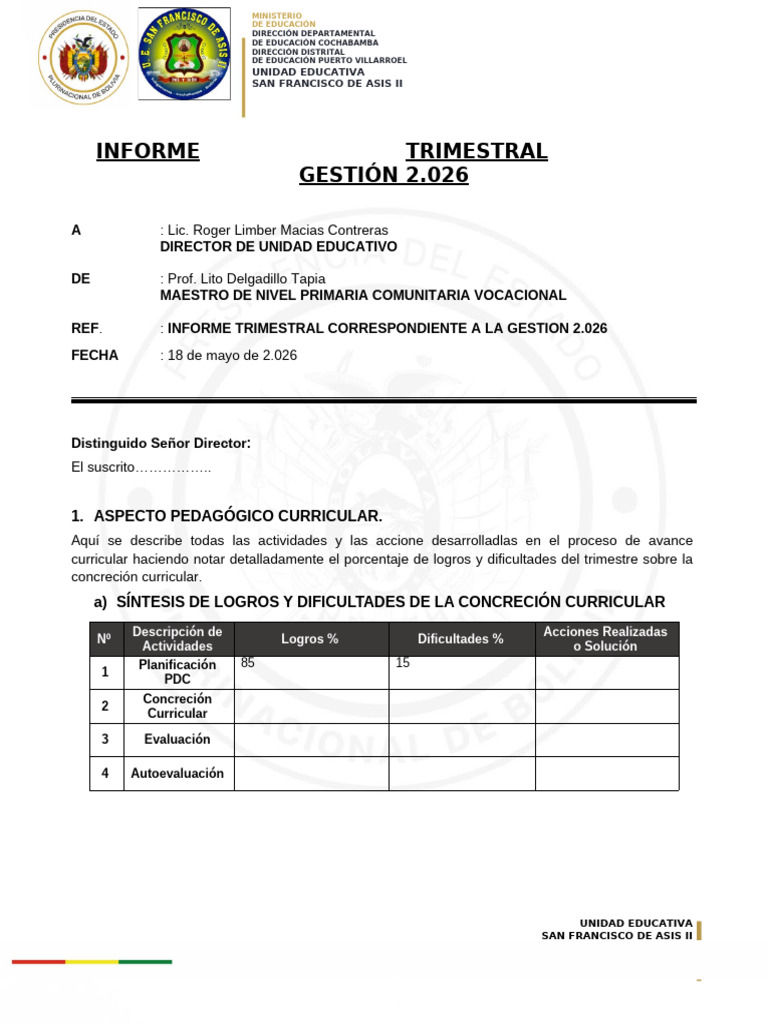 Informe Primer Trimestre 2026 | PDF