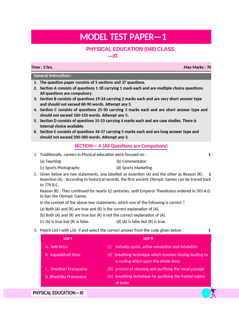 Sp Physical 11 Sample Paper | PDF | Occupational Therapy | Physical Therapy
