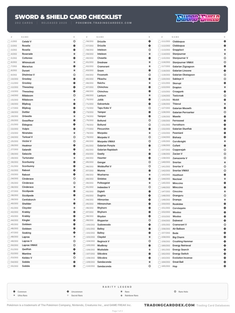 pokemon pocket tcg card checklist Pokmon Black & White Expansion Insert folded Pokemon Sword and Shield Card