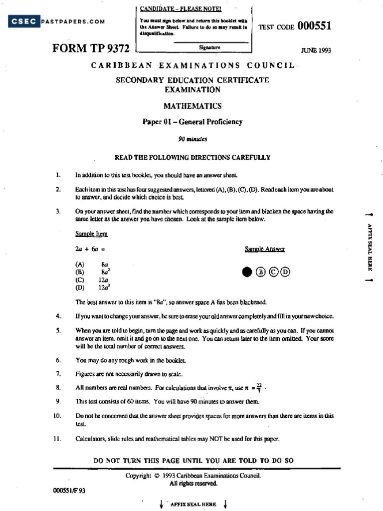 Csec Math p1 1993 to 2023 | PDF