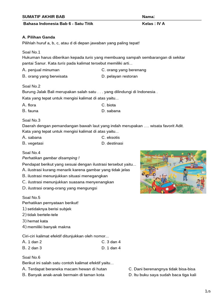 Soal Bahasa Indonesia Kelas 4 Bab 6 Satu Titik | PDF