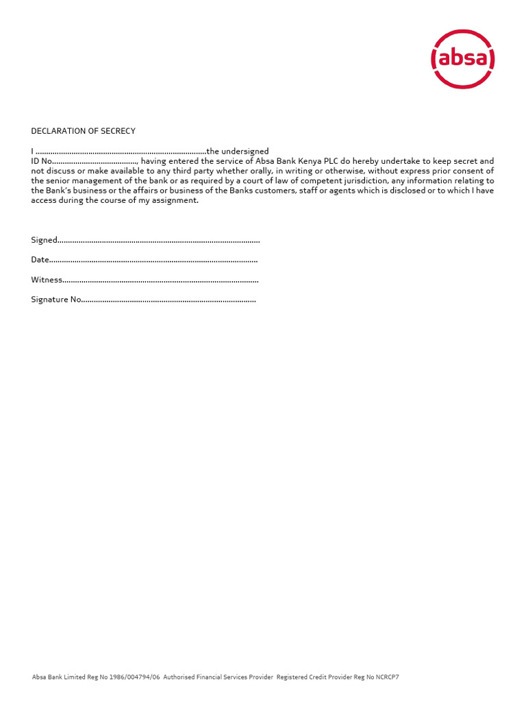 Declaration of Secrecy | PDF