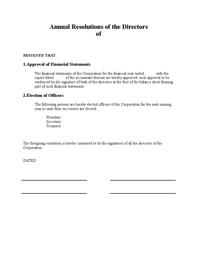Corporate Directors' Annual Resolutions | PDF