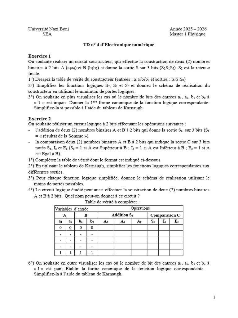 TD4 Elect Num UNB | PDF | Technologie numérique | Circuit électrique