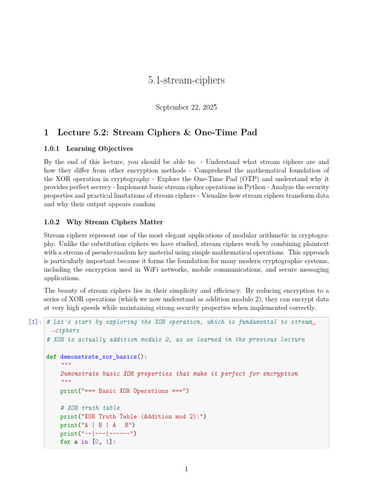 Stream Ciphers & One Time Pad II | PDF | Encryption | Key (Cryptography)
