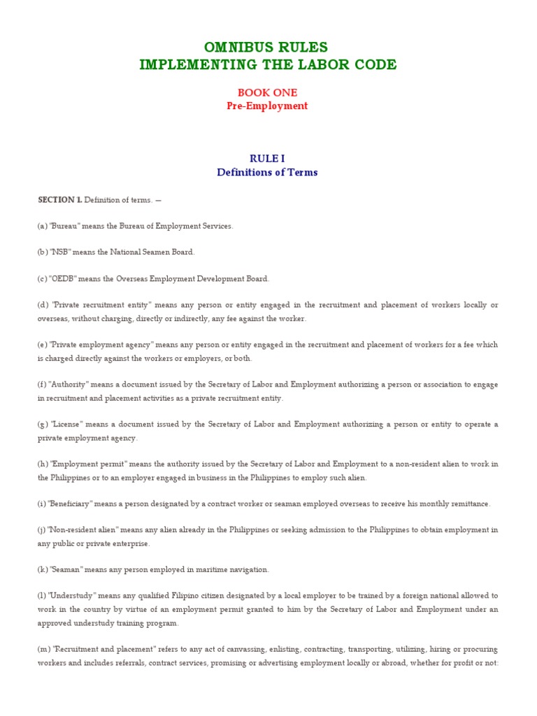 Omnibus Rules for Labor Code Implementation | PDF | Surety Bond | Sole ...