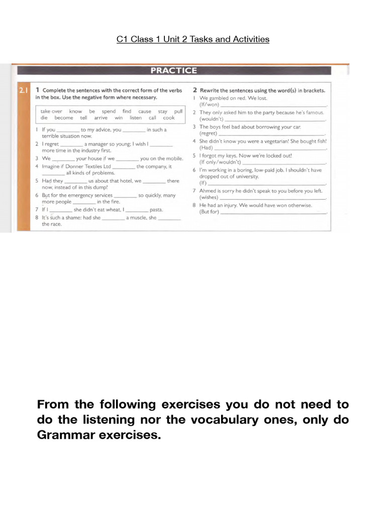 C1 Class 1 Unit 2 Tasks and Activities | PDF