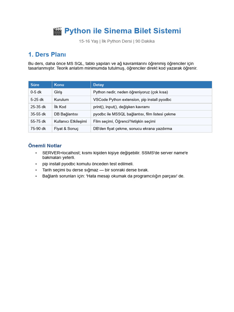 Python Ders Plani | PDF