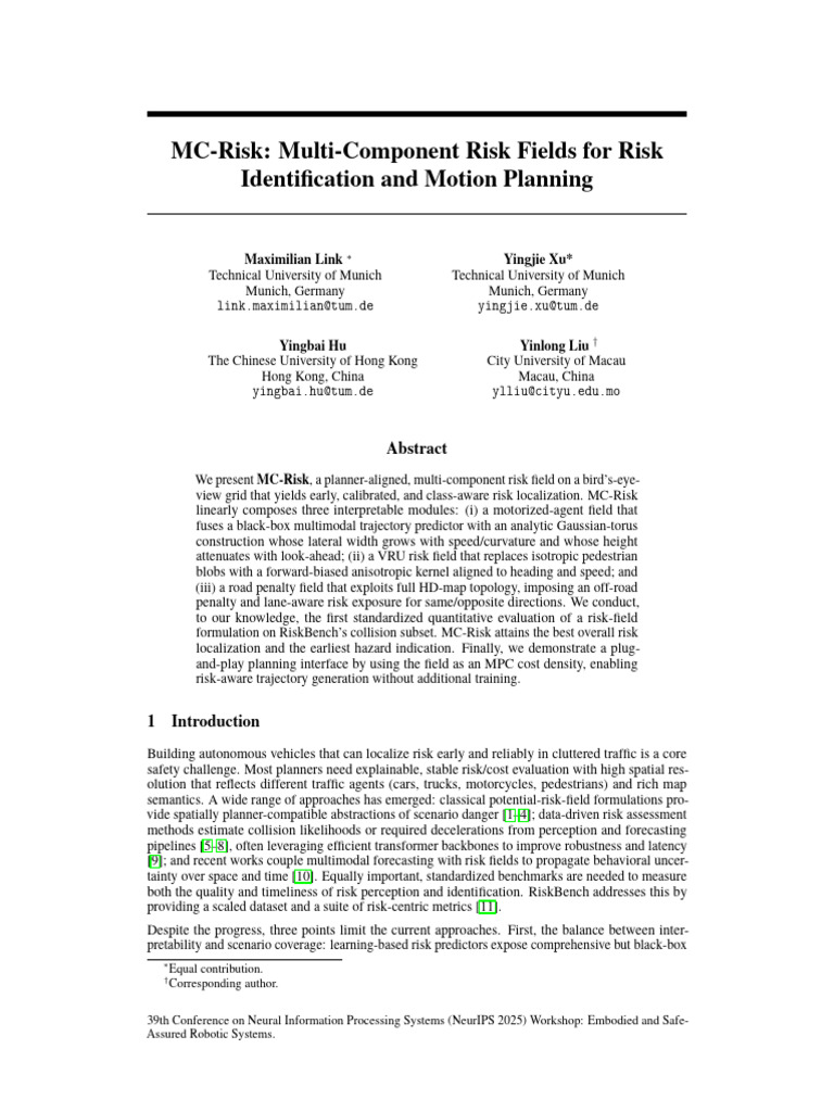 MC-Risk: Multi-Component Risk Fields For Risk Identification and Motion ...