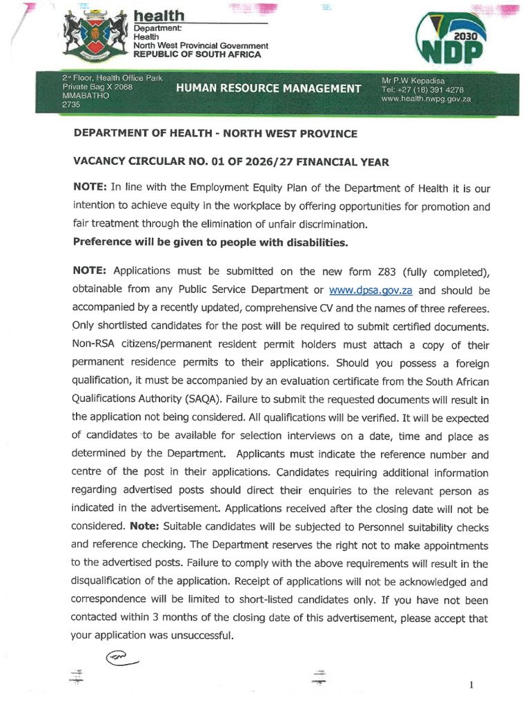 Circular No 01 of 2026 2027 | PDF