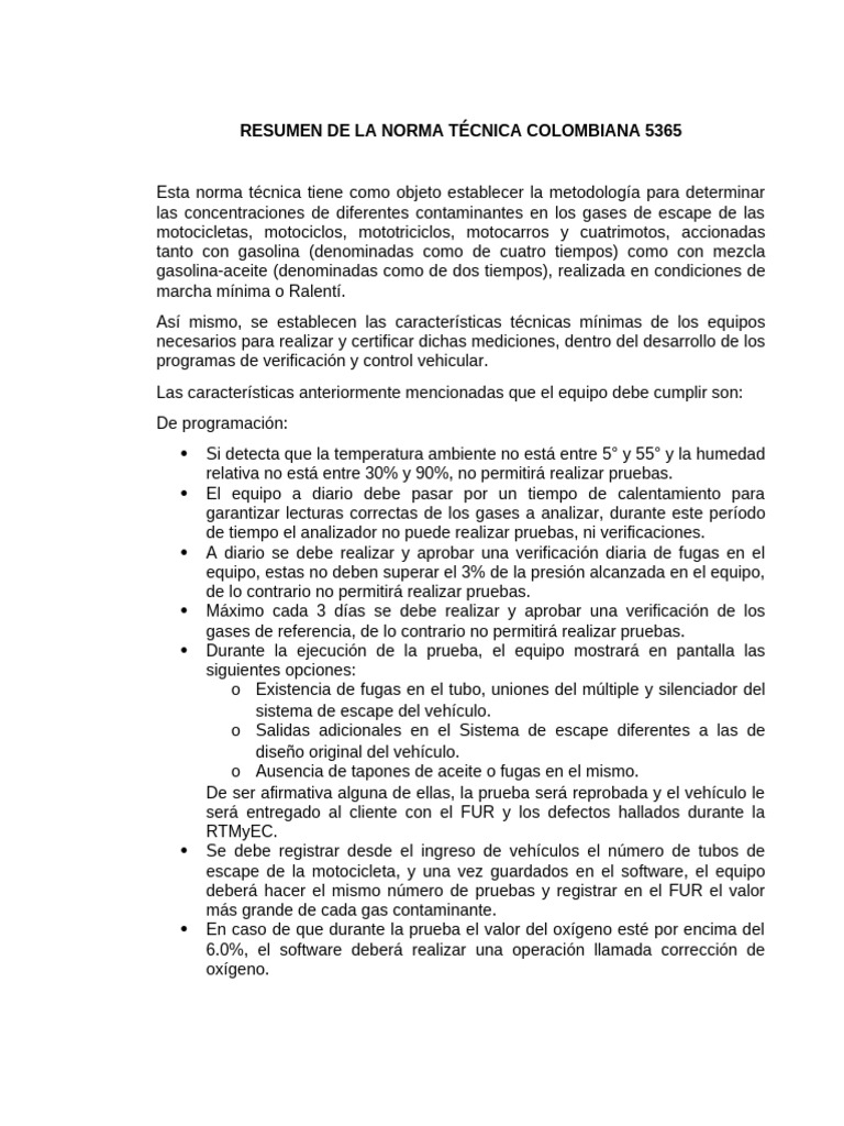 Resumen Normas 5365 - 5375 | PDF | Software | Gases