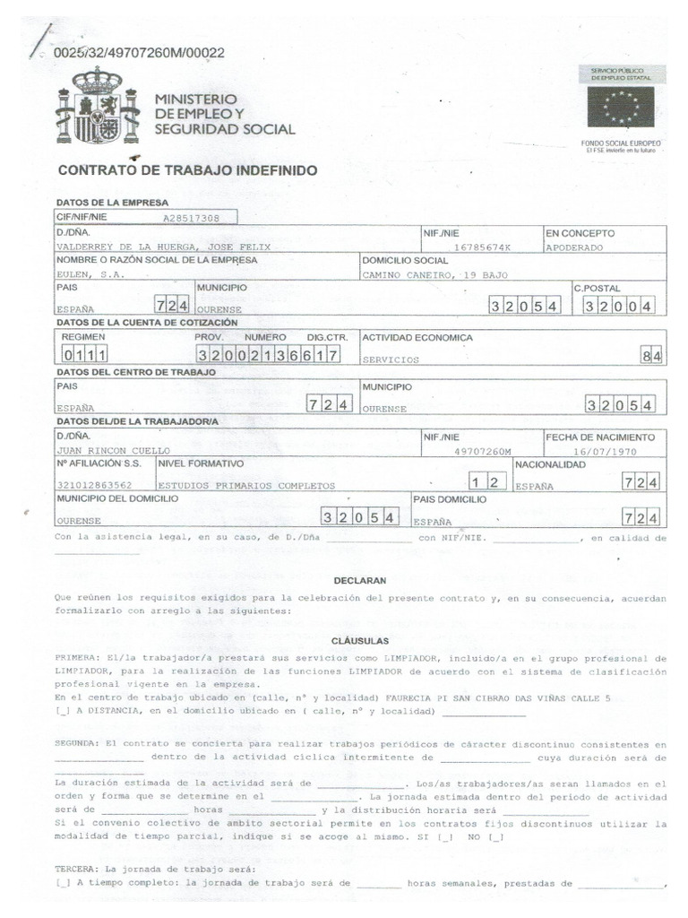 Documentos de Contracto de Trabajo | PDF