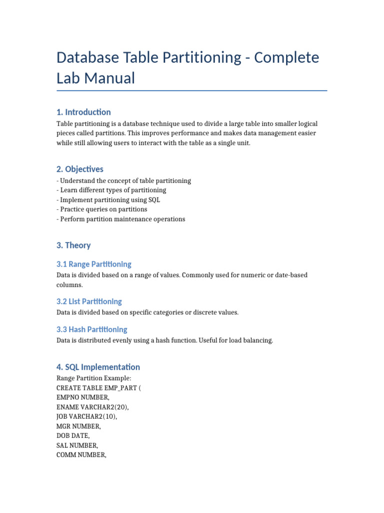 Complete Table Partitioning Lab Manual | PDF