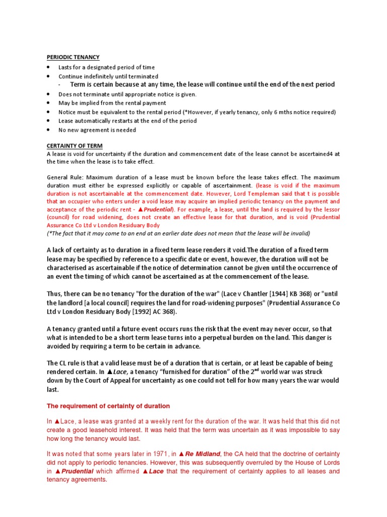 Periodic Tenancy Lease Leasehold Estate