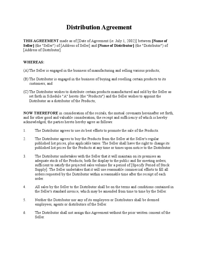 Distribution Agreement (Short Form) | PDF | List Price | Sales