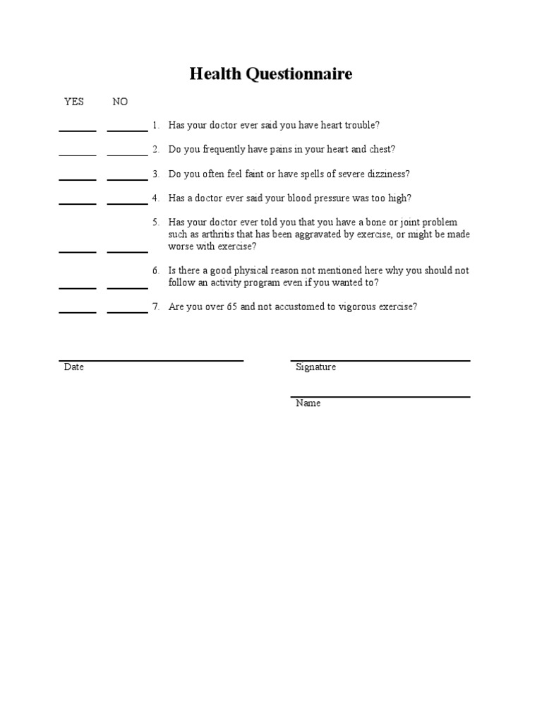 Health Questionnaire | PDF | Lifestyle