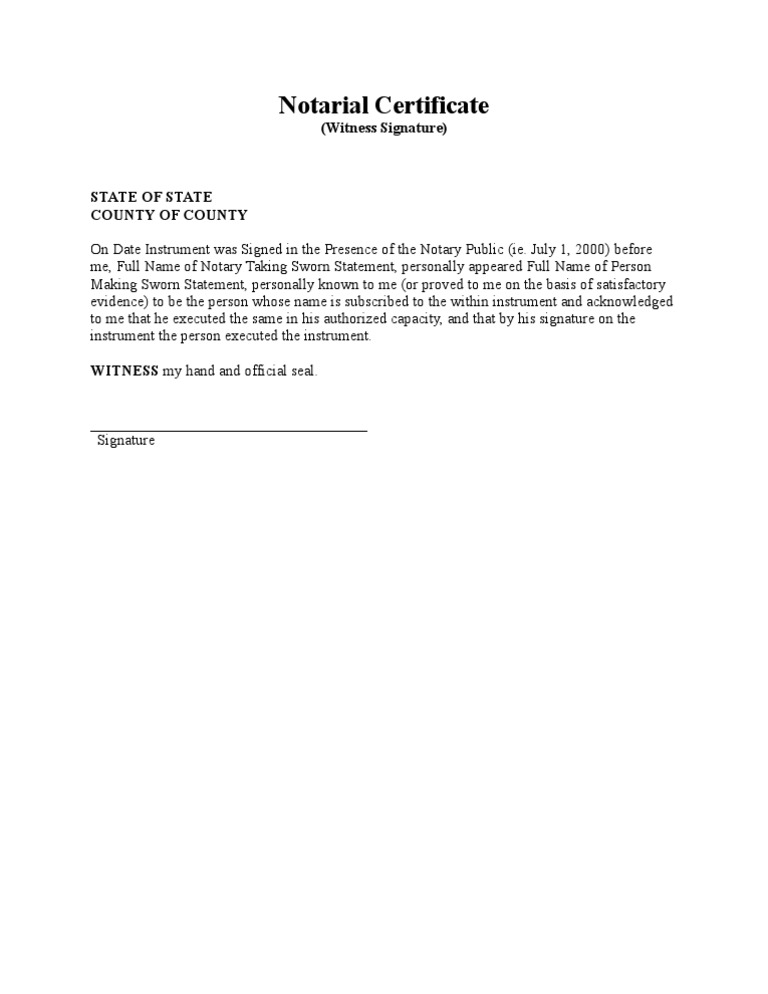 Notarial Certificate (Witness Signature) | PDF