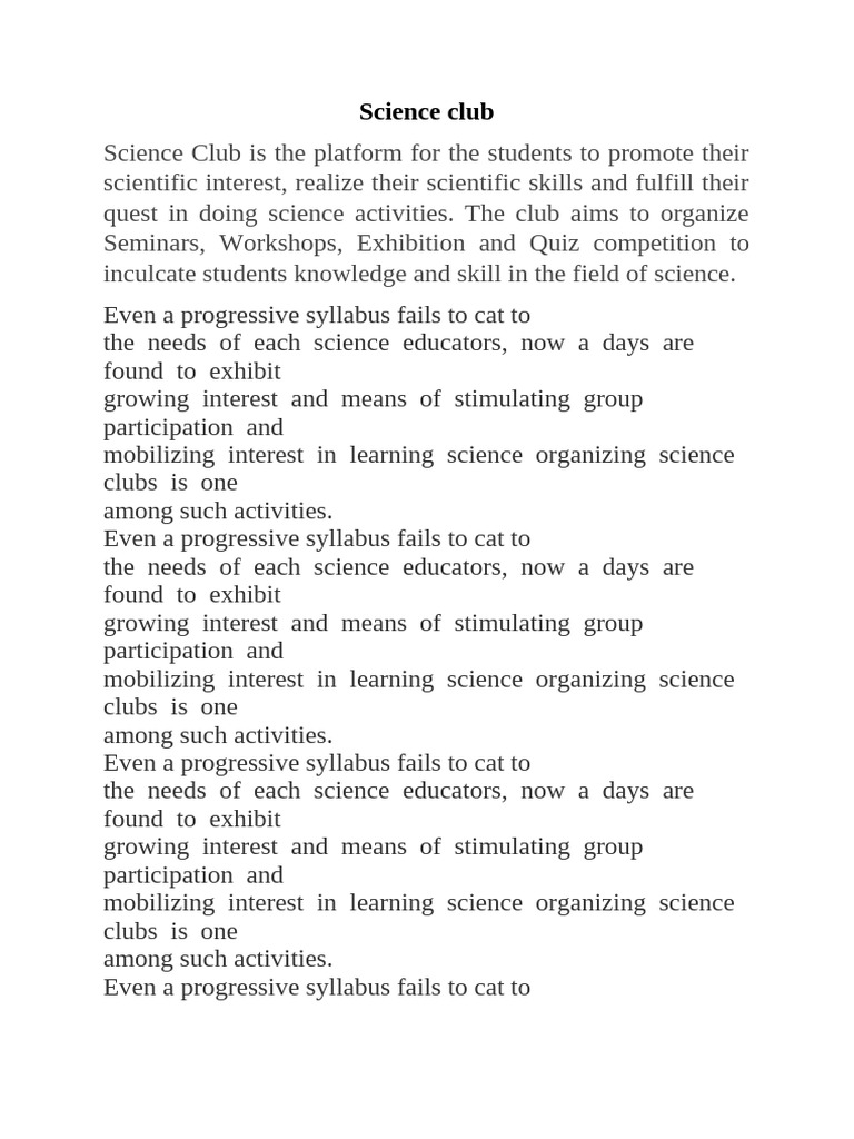 Science Club | PDF | Science | Learning