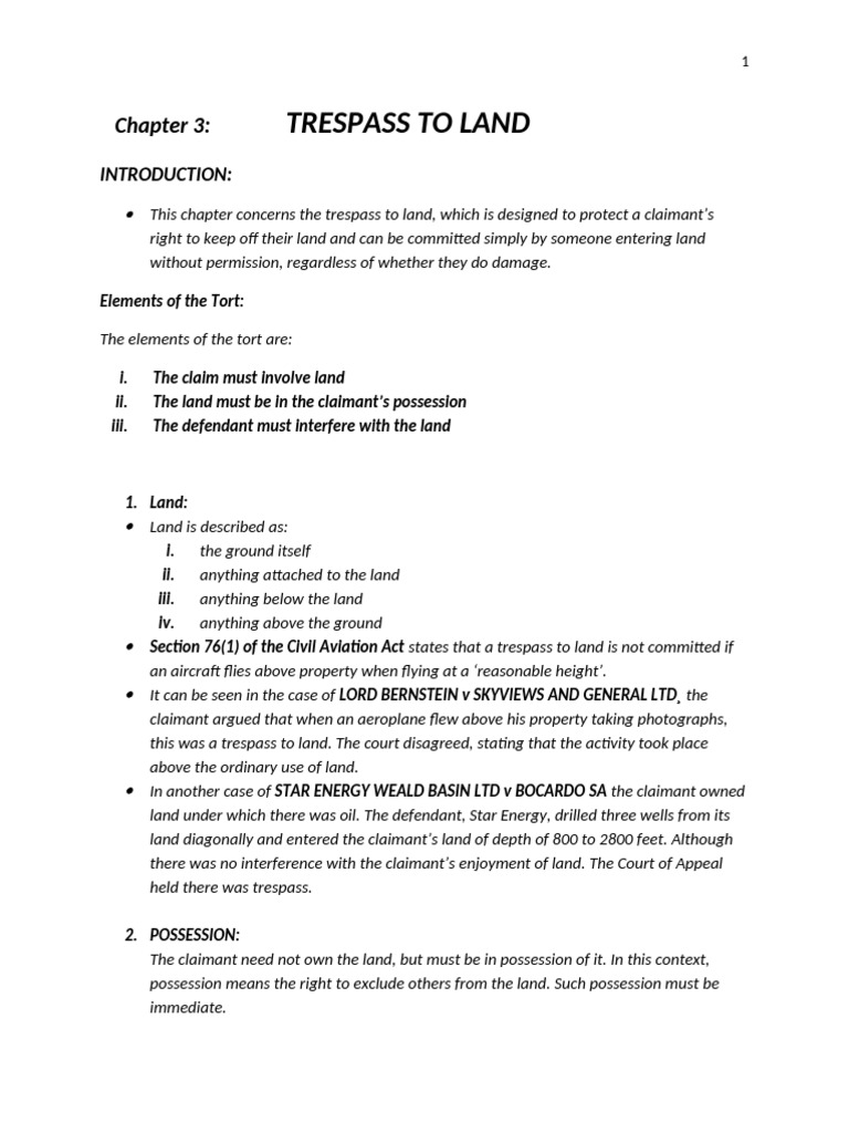 Chapter 3 Trespass to Land | PDF | Trespass | Civil Law (Common Law)