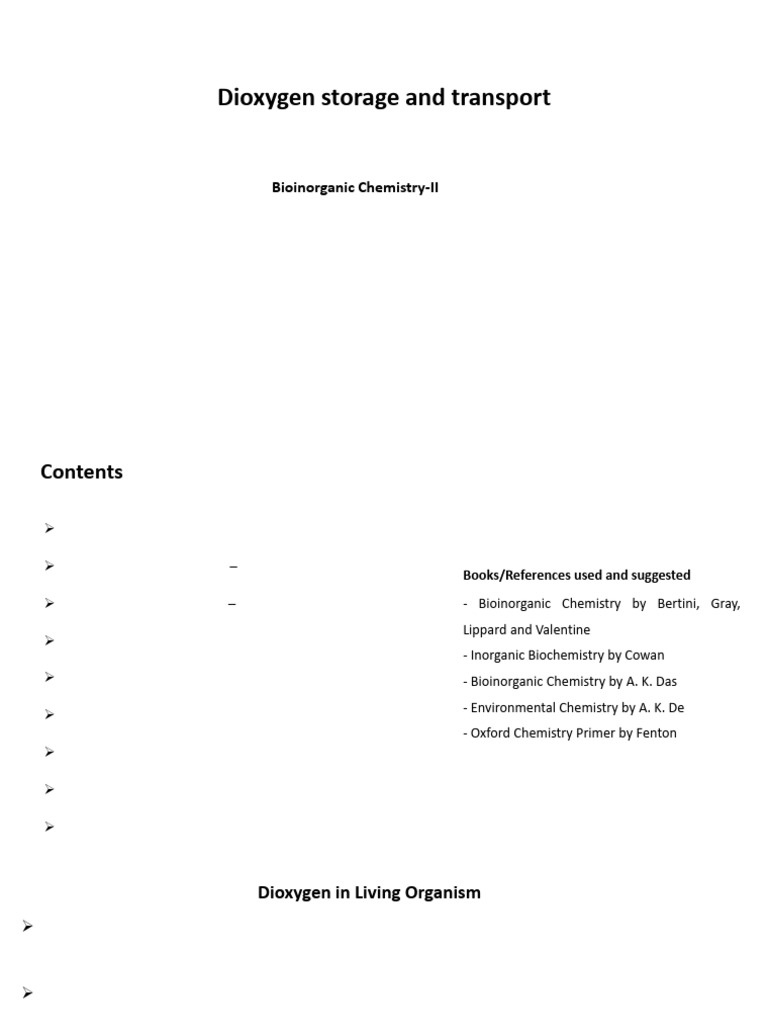Bioinorganic II - Dioxygen Binding and Transport | PDF | Hemoglobin ...
