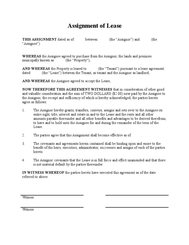 tenant assignment of lease