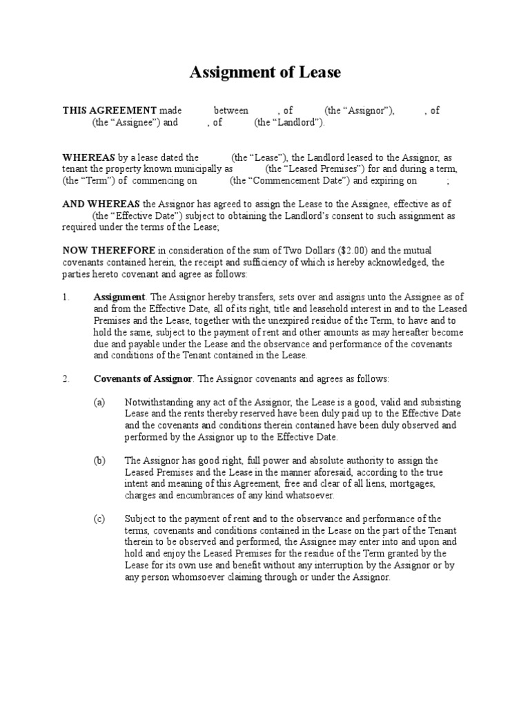 legal definition of assignment of a lease