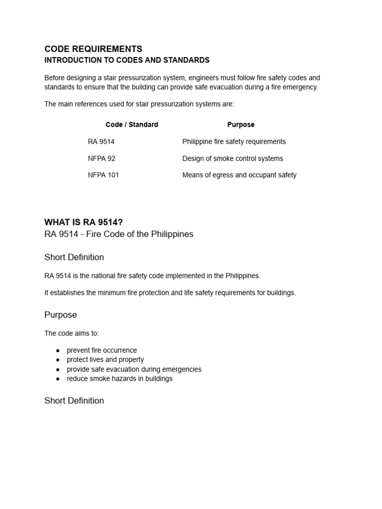 CODE REQUIREMENTS - Stair Pressurization System | PDF | Stairs | Fire ...