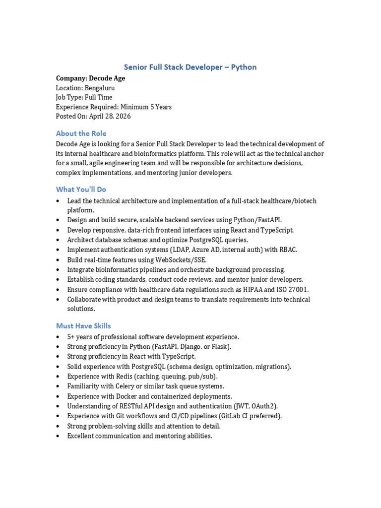 JD Fullstack Developer Decode Age | PDF | Information Technology ...