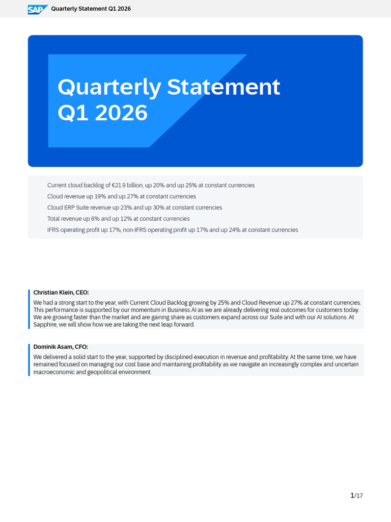 Q1 2026 Quarterly Statement | PDF | Equity (Finance) | Fixed Asset
