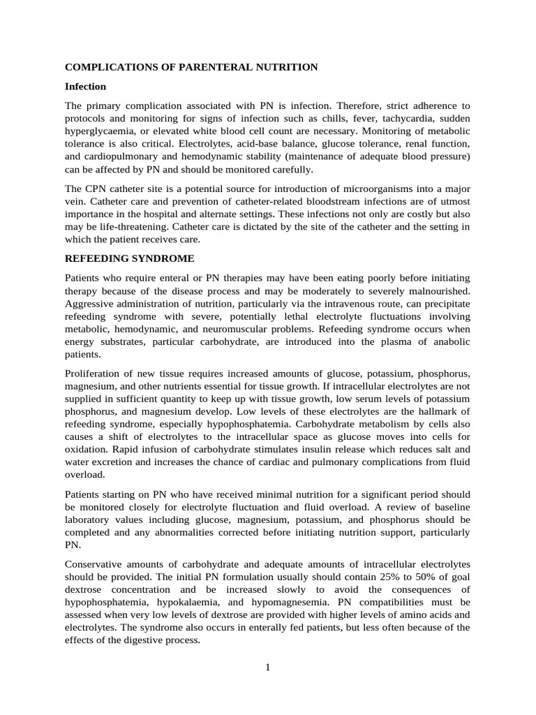 PN Complications | PDF | Intravenous Therapy | Nutrition