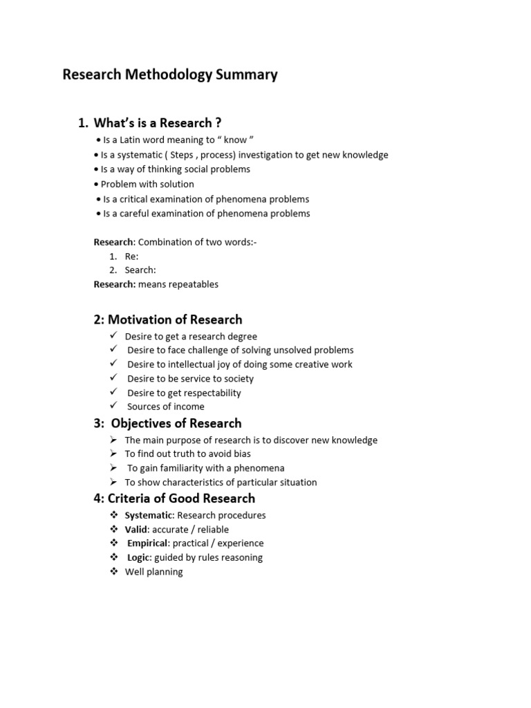 Research Methodology Summary Up | PDF | Methodology | Knowledge