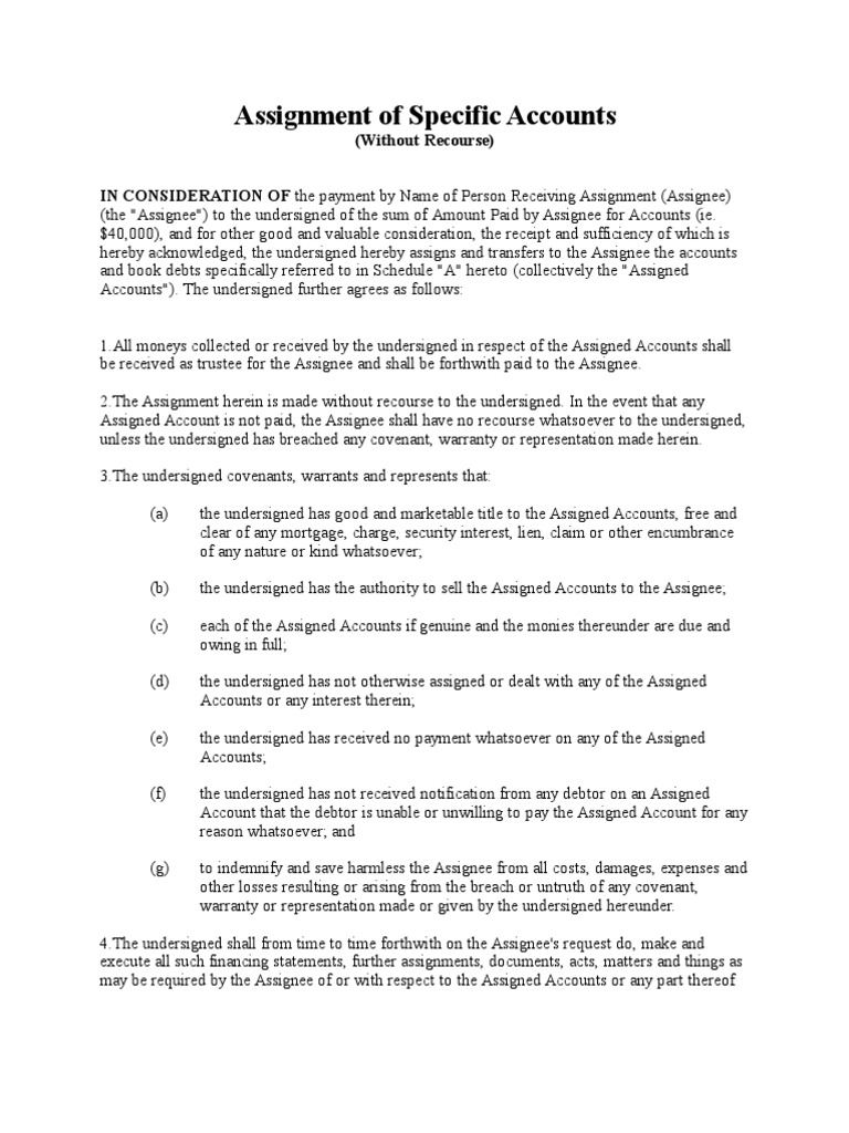 Assigned without recourse meaning image