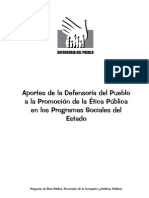 Aportes de la Defensoría del Pueblo a la Promoción de la Etica Pública en los programas Sociales del Estado (extracto)